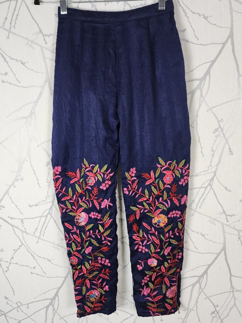 Purple Bohemian Floral Embroidered Jodhpur Ankle Pants